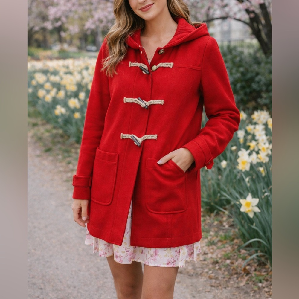 Women's Red Hooded Toggle Coat - Size Medium